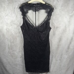 Fashion‎ Nova Black Lace Bodycon Mini Dress Illusion Neck Strappy Eyelash Lace